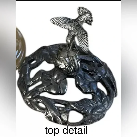 Hummingbird & Flower Art Nouveau Pewter Lid, Glass Potpourri Jar Silvestri MINT - Picture 2 of 3